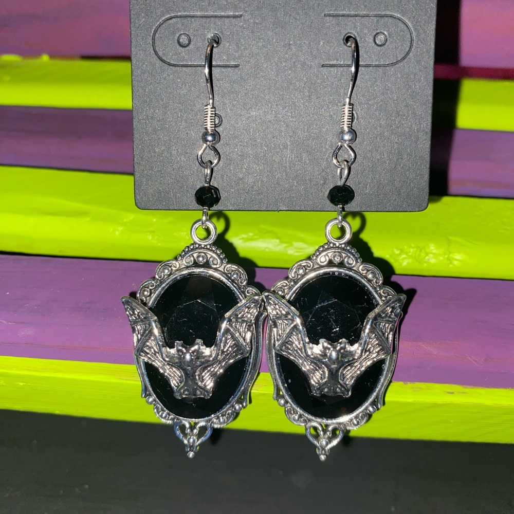 Black Gothic Bat Earrings